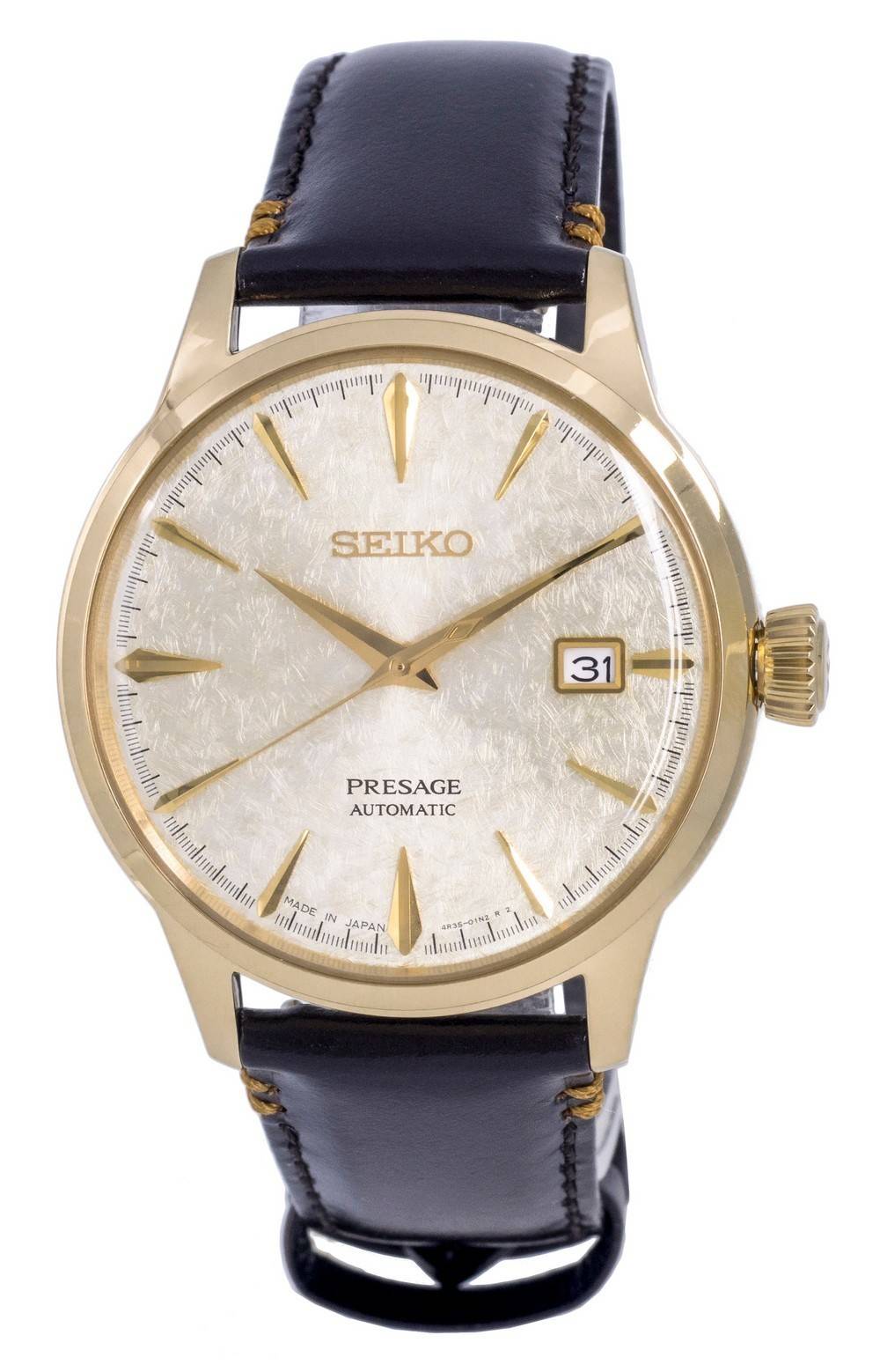 Seiko Presage Cocktail Limited Edition Leather Gold Dial Automatic SRPH78  SRPH78J1 SRPH78J Men's Watch - Time Piece Closet
