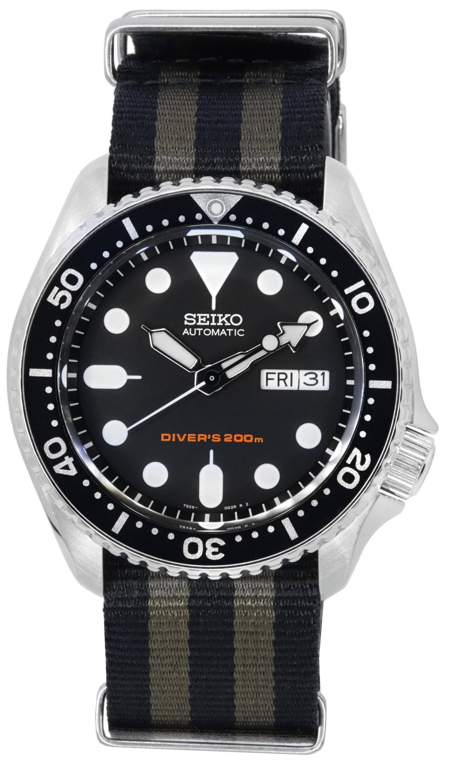 Seiko Black Dial Automatic Diver's SKX007K1-var-NATO21 200M Men's Watch ...